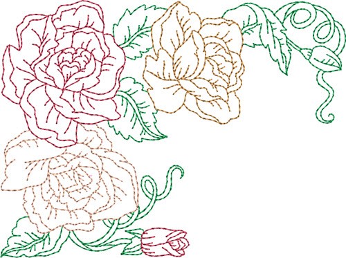 Redwork Roses Quilt Block Machine Embroidery Design
