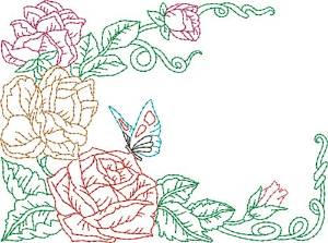 Picture of Redwork Roses Quilt Block Machine Embroidery Design