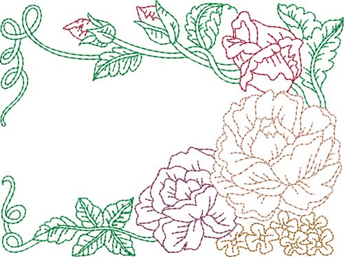 Redwork Roses Quilt Block Machine Embroidery Design