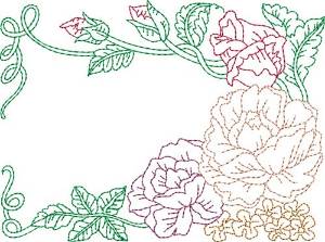 Picture of Redwork Roses Quilt Block Machine Embroidery Design