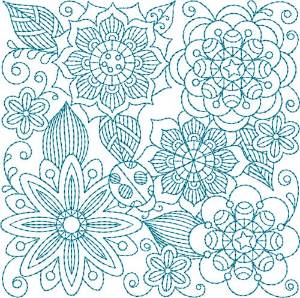 Picture of Bluework Floral Quilt Block Machine Embroidery Design