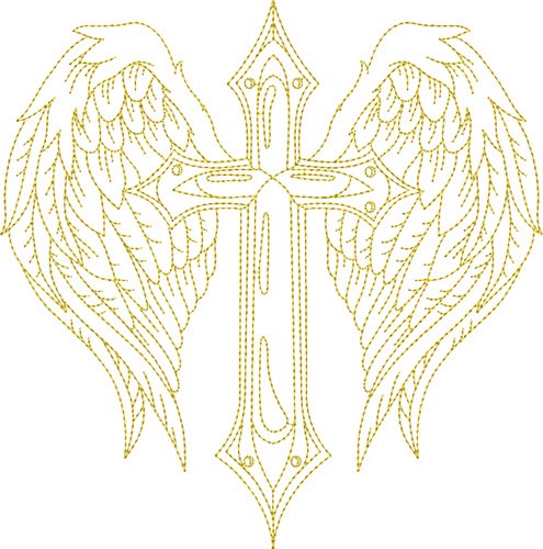 Winged Cross Outline Machine Embroidery Design