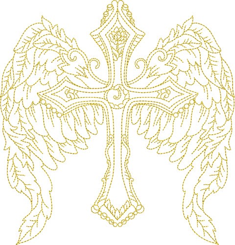 Winged Religious Cross Machine Embroidery Design