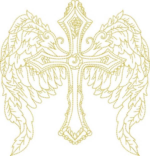 Picture of Winged Religious Cross Machine Embroidery Design