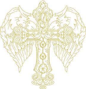 Picture of Winged Outline Cross Machine Embroidery Design