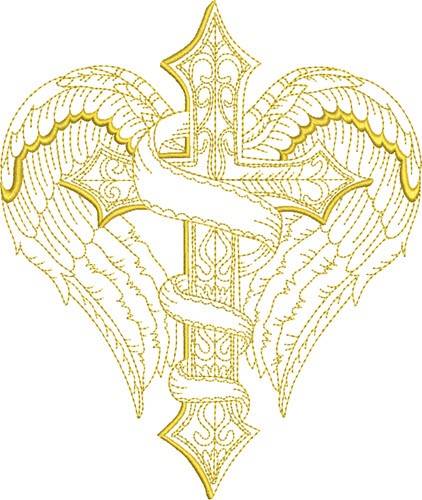 Winged Cross Banner Machine Embroidery Design
