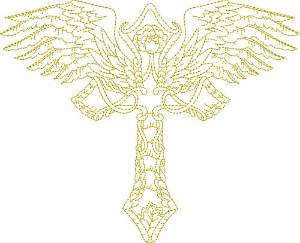 Picture of Winged Cross  Angel Machine Embroidery Design