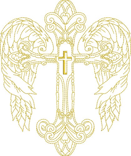 Winged Christian Cross Machine Embroidery Design