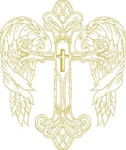 Picture of Winged Christian Cross Machine Embroidery Design