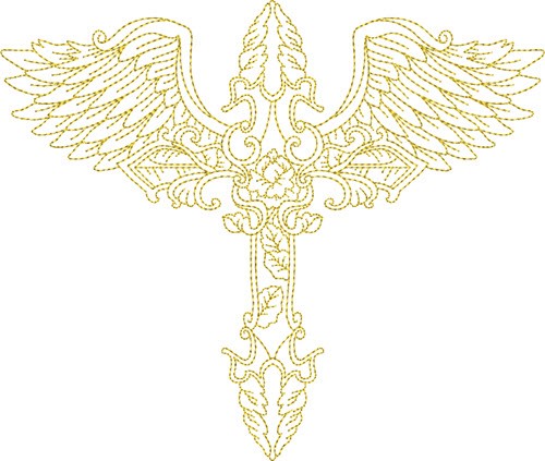 Winged Flying Cross Machine Embroidery Design