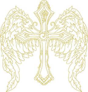 Picture of Feathered Winged Cross Machine Embroidery Design