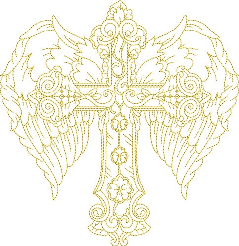Winged Feather Cross Machine Embroidery Design