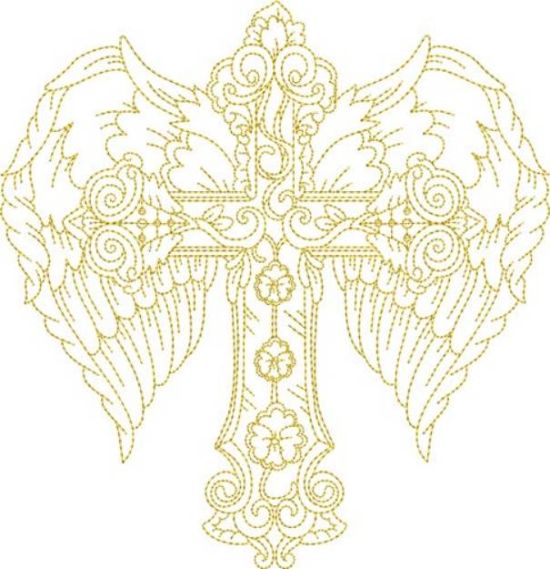 Picture of Winged Feather Cross Machine Embroidery Design