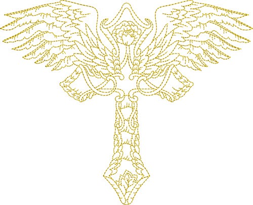 Religious Winged Cross Machine Embroidery Design