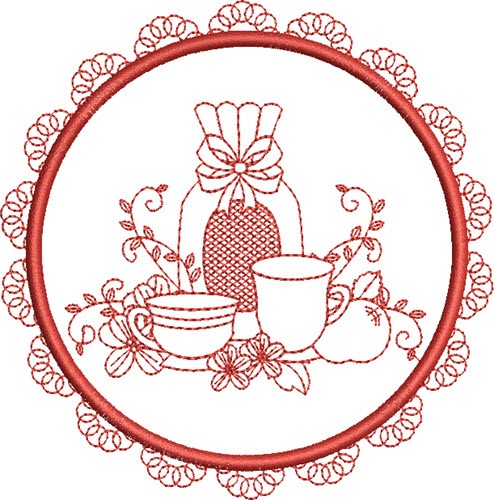 Tea Towel Teacups Machine Embroidery Design