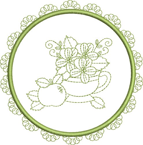Round Tea Cup Machine Embroidery Design