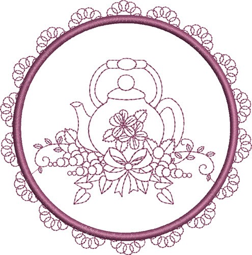 Round Teapot Machine Embroidery Design