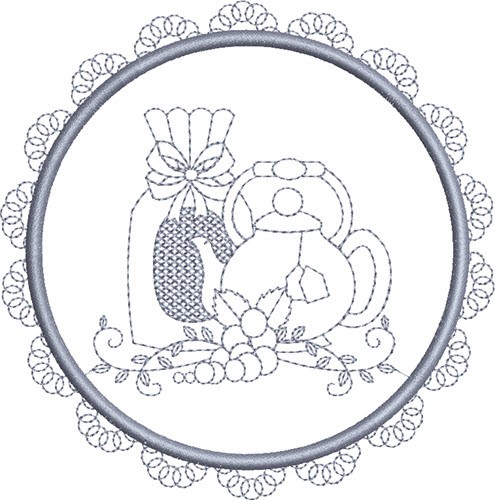 Round Tea Set Machine Embroidery Design