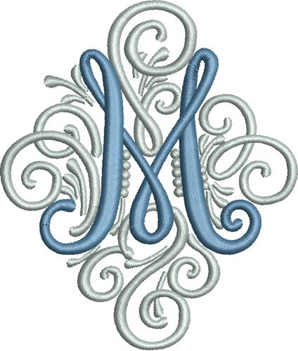Adorn Monogram  M Machine Embroidery Design
