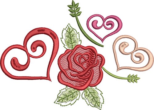 Heart Roses Machine Embroidery Design