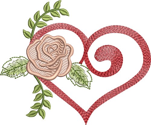 Rose Heart Machine Embroidery Design