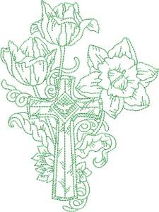 Picture of Cross & Flowers Quilt Block Machine Embroidery Design