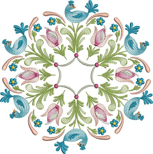 Tulip Bird Circle Machine Embroidery Design