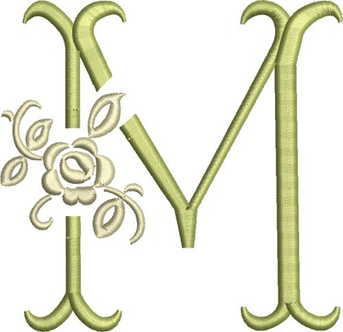 Tuscan Rose Monogram M Machine Embroidery Design
