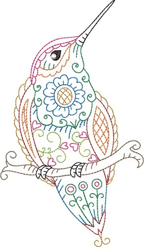 Hummingbird Perched Machine Embroidery Design