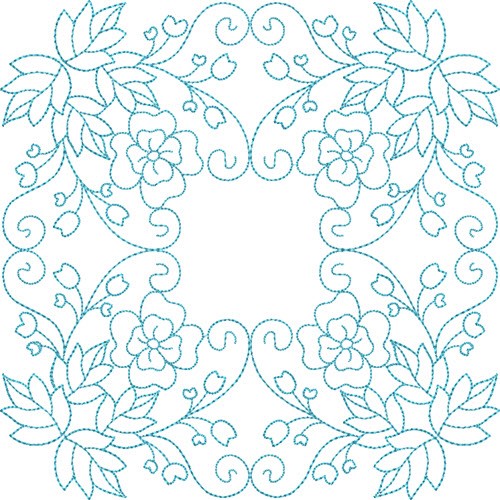 Bluework Floral Quilt Block Machine Embroidery Design