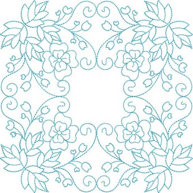 Picture of Bluework Floral Quilt Block Machine Embroidery Design