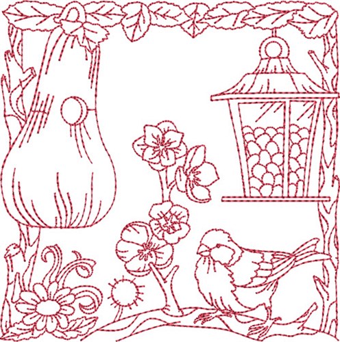 Birdhouse Quilt Block Machine Embroidery Design