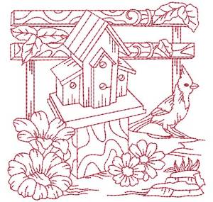 Picture of Birdhouse Quilt Block Machine Embroidery Design