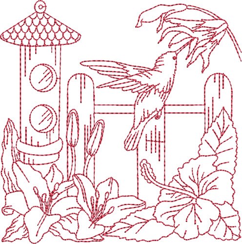 Hummingbird Quilt Block Machine Embroidery Design