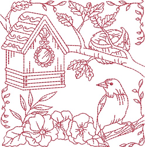 Birdhouse Quilt Machine Embroidery Design