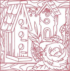 Picture of Birdhouses Quilt Block Machine Embroidery Design
