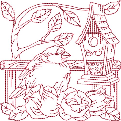 Floral Birdhouse Quilt Machine Embroidery Design