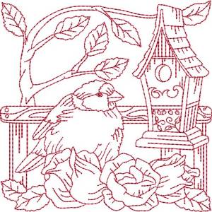 Picture of Floral Birdhouse Quilt Machine Embroidery Design