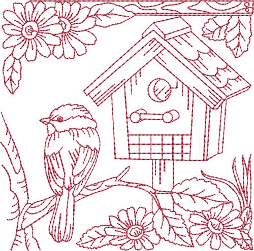 Quilt Birdhouse Block Machine Embroidery Design