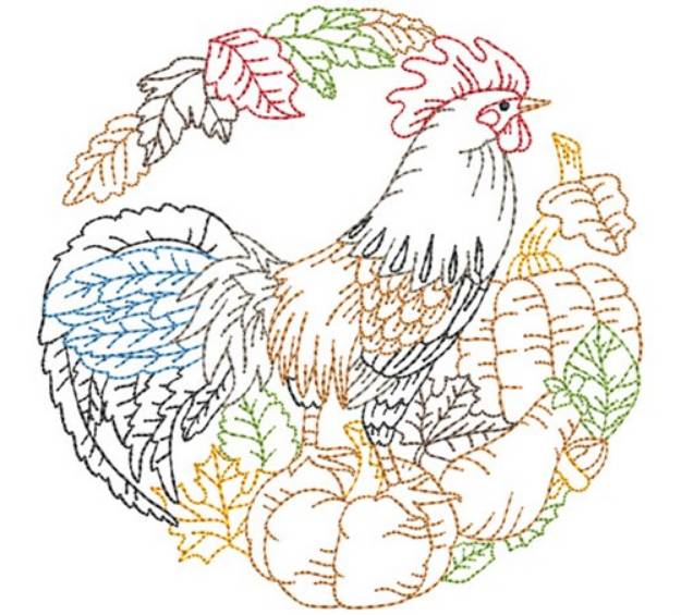 Picture of Fall Rooster Outline Scene Machine Embroidery Design
