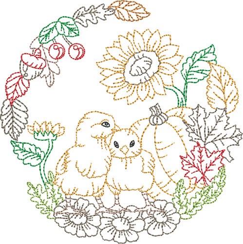 Outlined Chicks Scene Machine Embroidery Design