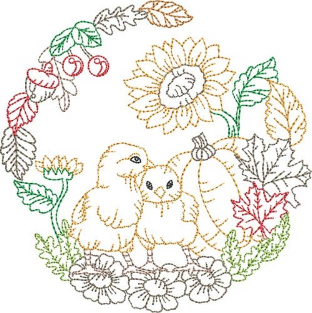 Picture of Outlined Chicks Scene Machine Embroidery Design