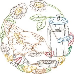 Picture of Rooster Outlined Scene Machine Embroidery Design