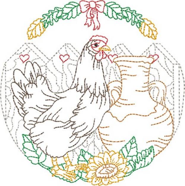 Picture of Rooster Oval Scene Machine Embroidery Design