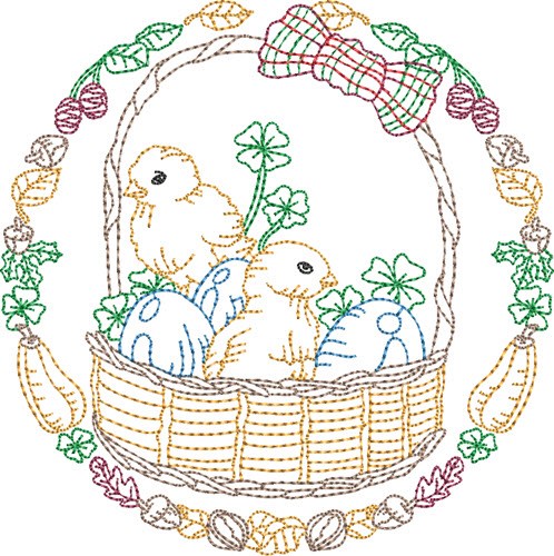 Chicks In A Basket Machine Embroidery Design