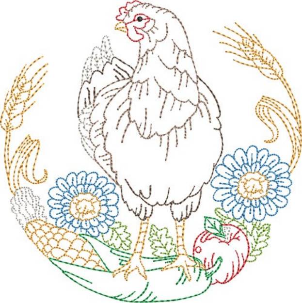 Picture of Rooster and Sunflower Scene Machine Embroidery Design