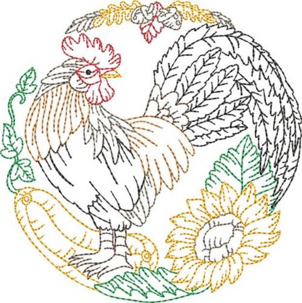 Picture of Rooster Scene Machine Embroidery Design