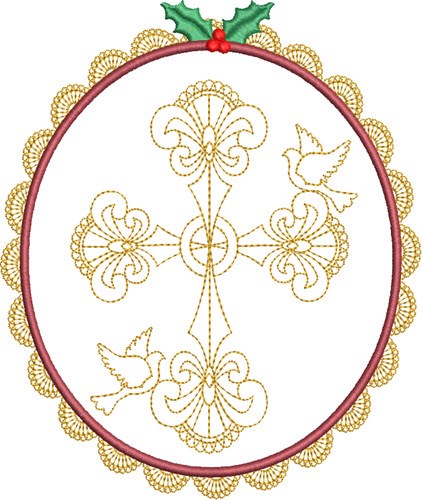 Christmas Cross & Doves Machine Embroidery Design