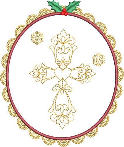 Christmas Cross & Holly Machine Embroidery Design