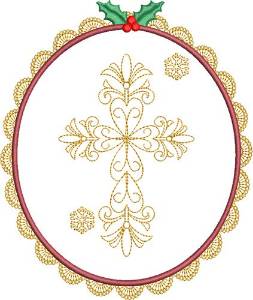 Picture of Oval Christmas Cross Frame Machine Embroidery Design